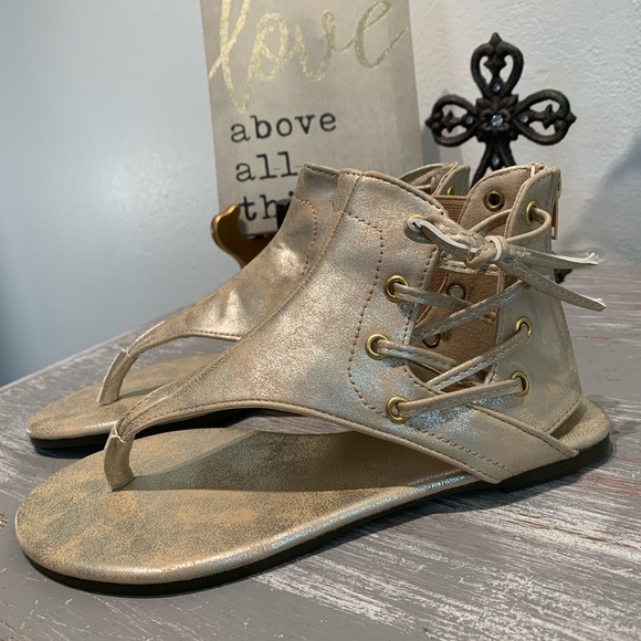 GOLD gladiator ankle high bootie sandals New in box NIB 7 7.5 8 9 - Picture 11 of 13